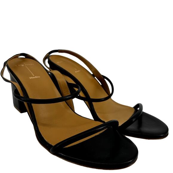 Black Suede Studio Slingback Heel Sandal Strappy Round Open Toe Black EU 40 US 9 - Picture 1 of 5